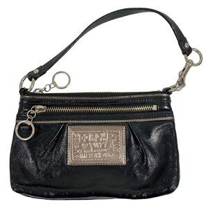 COACH Poppy Black Patent Leather Pleated Clutch Hand Bag Purse Cheetah Liner